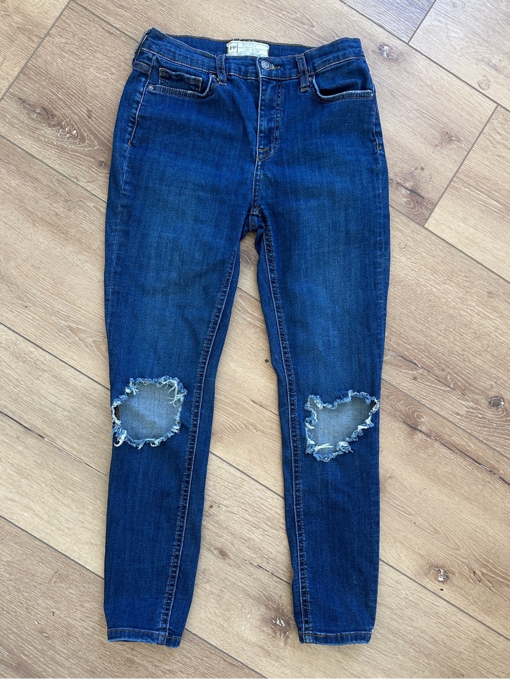 Free People Dark Blue Ripped Knee Skinny Jeans